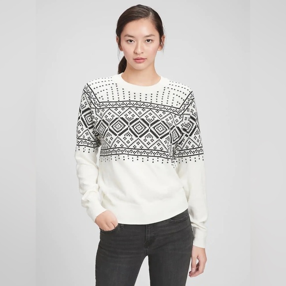 Gap Black and White Fair Isle Apres Ski 100% Cotton Sweater - Picture 1 of 7
